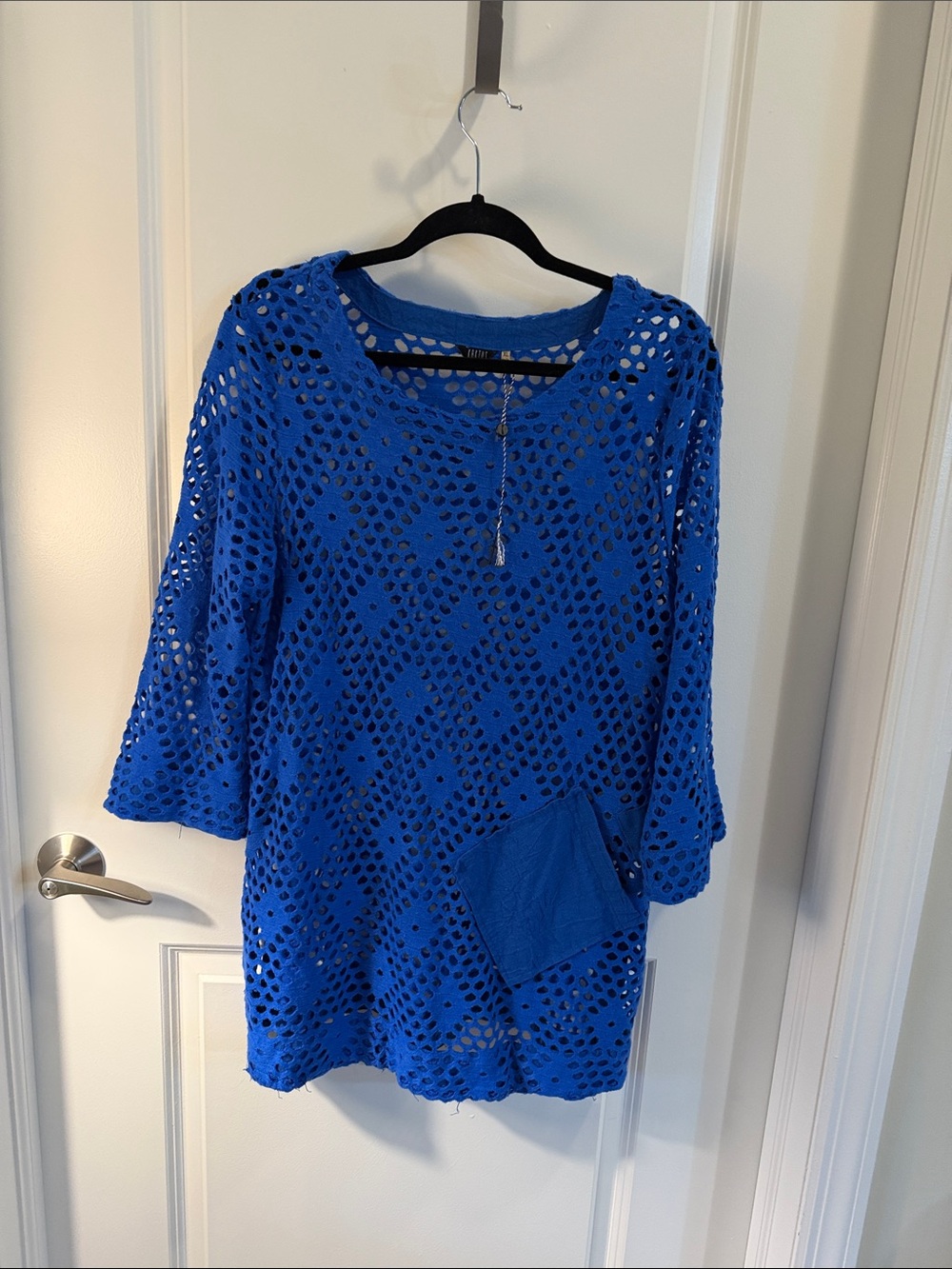 Kaktus Cobalt Blue Crochet Swim Cover-Up Tunic with Pocket